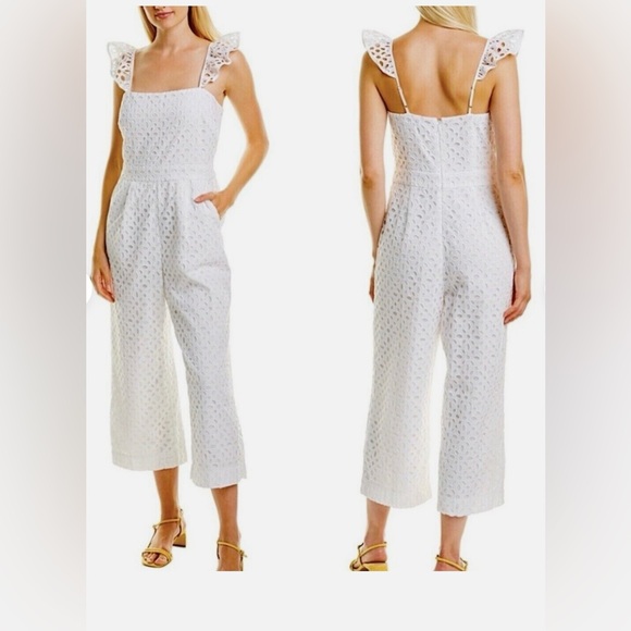 💥PRICE DROP💥 Kasana Wide Leg Eyelet Lace Ruffle Jumpsui - Picture 2 of 9